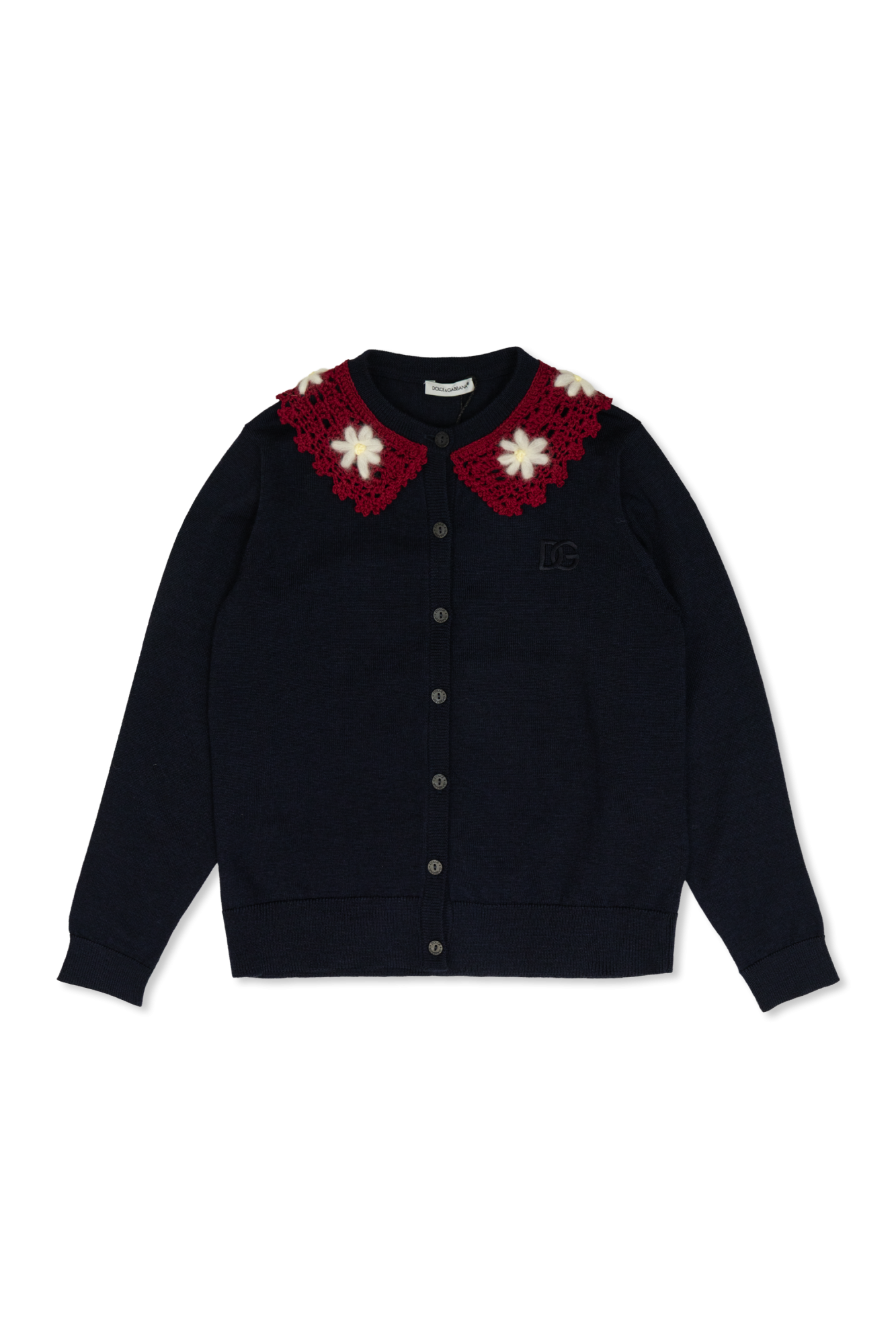 Navy blue Cardigan with lace collar Dolce & Gabbana Kids